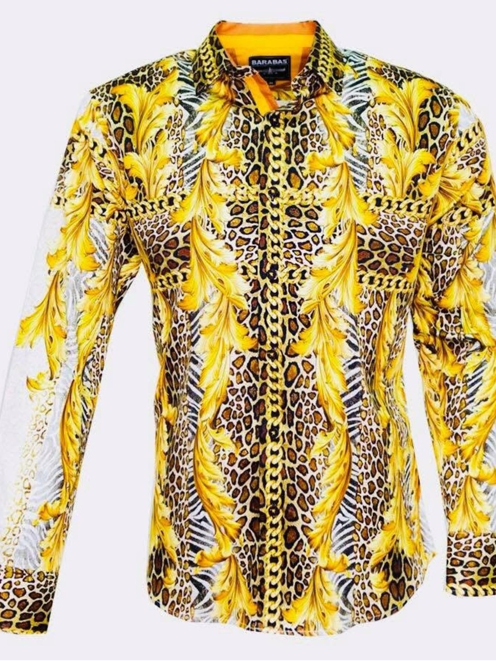 Barabas Yellow Leopard Baroque Print Button-Up Shirt